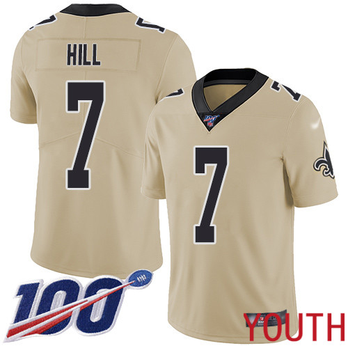 New Orleans Saints Limited Gold Youth Taysom Hill Jersey NFL Football 7 100th Season Inverted Legend Jersey